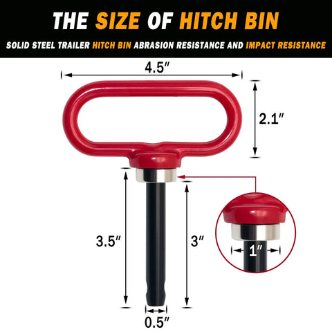 Magnetic Hitch Pin For Trailers And Mowers One Half Inch Heavy Duty Gate Pin With Strong Magnet For Lawn Tractors ATVs And Cargo Towing Simple One Handed Hook On Off Red dimensions
