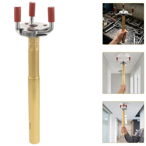 Pro Grade Smoke Sensor Extraction Tool Featuring A Rock Solid Aluminum Claw Grip designed for quick detach jobs, held above a ceiling.