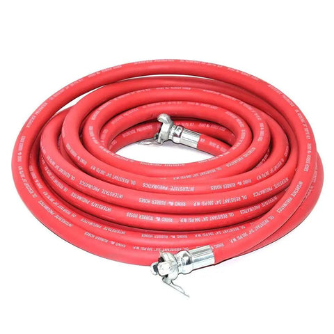 Heavy Duty Red Rubber Air Hose For Jack Hammer Three Quarters Inch By Fifty Feet Three Hundred PSI Oil Heat UV Resistant