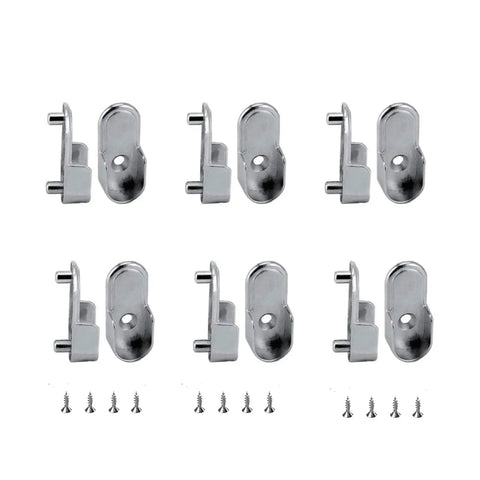 Six Piece Oval Closet Rod End Supports 15mm By 30mm Built Tough Heavy Duty Wardrobe Bracket Metal Rod Holders With Rear Facing 6.5mm Pins For Easy Rugged Closet Pole Installation And Long Lasting Use, six silver brackets with screws