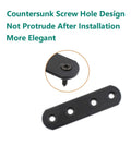 Heavy Duty Black Iron Flat Mending Plates For Wood, 4 Pack showing countersunk screw hole design for elegant installation.