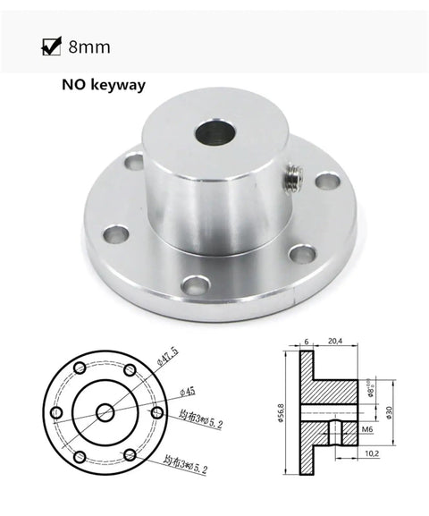 Rock Solid Rigid Flange Coupling With Precision Keyway Shaft Connector For Heavy Duty Industrial Power Transmission 18mm Size, anodized aluminum, 8mm, no keyway, technical drawing included.
