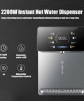 2200W Wall Mounted Water Dispenser With Kid Safe Lock, Adjustable Temperature, Big Touchscreen, Hot Water On Tap, Sleek Gray