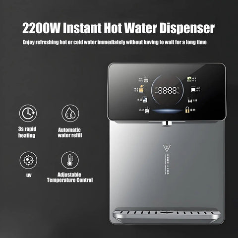 2200W Wall Mounted Water Dispenser With Kid Safe Lock, Adjustable Temperature, Big Touchscreen, Hot Water On Tap, Sleek Gray