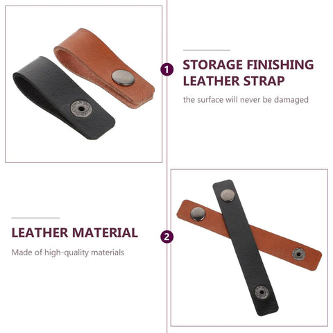 Premium Leather Cord Organizer Straps To Kick The Cable Chaos And Keep Your Setup Crisp While Traveling With Reusable Fasteners And Durable Flexible Wrap Ties, showing black and brown leather straps.