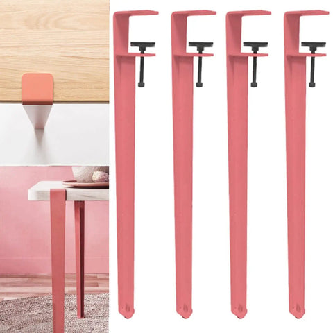 4 Piece Metal Table Clamp Legs For No Punching Design, Adjustable Coffee Table Legs, sturdy F-shaped iron supports, 76cm, red.