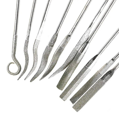 10 Pcs Assorted Mini Diamond File Set With Flat Needle Round Square Hook Rifler Files For Metalworking Jewelers Glass Wood