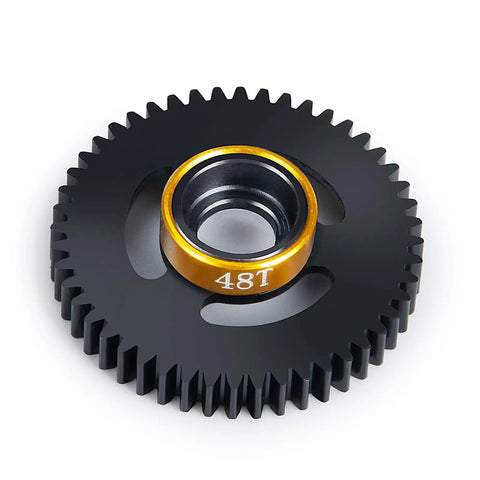 48P Spur Gear Set 48T And 55T For 1 16th Scale E Revo Slash Rally Summit Upgrade Beefy 40Cr Steel Lightweight Easy Install Drop In Fit Delivers Smooth Power And Stable Performance 48T gear in black 40Cr steel for 1/16 RC drivetrain