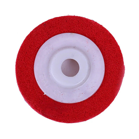 Red 4 Inch Nylon Fiber Polishing Wheel for 100mm Angle Grinders Buffin Disc, top view showing anti clog design and heat dissipation