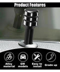 Close-up of black Four Piece Aluminum Car Door Lock Knob Set With Lift Bolts And Inner Pull Pins against vehicle window.