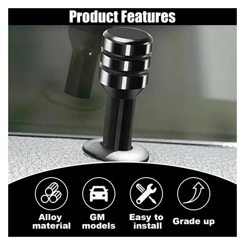 Close-up of black Four Piece Aluminum Car Door Lock Knob Set With Lift Bolts And Inner Pull Pins against vehicle window.