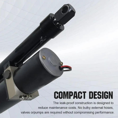 Heavy Duty 12V Hydraulic Linear Actuator with compact design, showcasing motor and cylinder for efficient lifting applications.