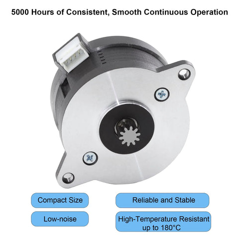 NEMA 14 pancake stepper motor front view, 36mm, silver faceplate with white connector
