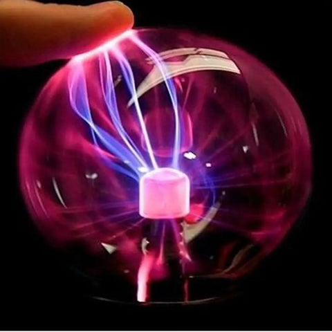 Finger touching Lit Glass Plasma Ball Light Toy With Touch And Sound Activation 4 Inch Electrostatic Lightning Sphere glowing