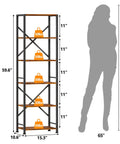 Dimensions of Dope Industrial Style 6 Tier Tall Bookshelf For Tight Spaces, Narrow Display Shelf Unit In Metal And Wood, Rustic Brown Finish