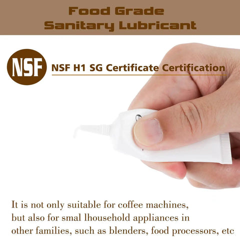 Hand holding 5g tube of Food Grade Silicone Coffee Machine Lubricant Fits Saeco Philips Gaggia with NSF H1 SG Certification