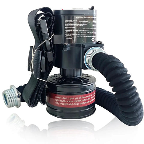 Dual Speed Rechargeable Powered Air Supplied Full Face Respirator With Long Tube Gas Mask For Paint Spraying Welding Chemicals Dust Fumes And Pesticides Industrial Grade Gear, black