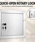 Detailed view of Heavy Duty 28 X 28 Inch Stainless Steel Drywall Access Door with quick-open rotary lock for easy access.