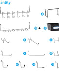 Slick Shop Pegboard Organizer And Hook Lock Kit With Heavy Duty Storage Bins, various metal hooks and storage bin for workshop tools.
