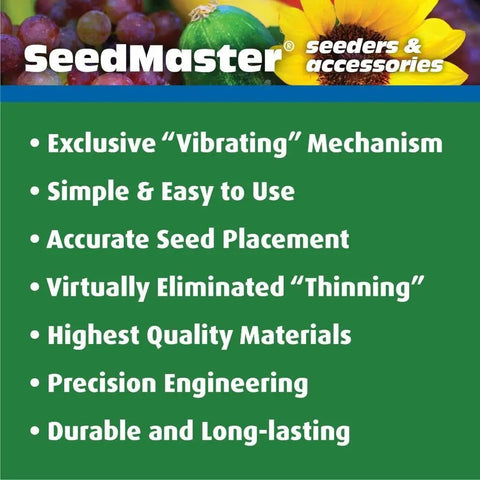 Product features highlighted for Rapli Clip Vibrating Hand Seeder For Precise Quick Sowing Of Tiny Seeds