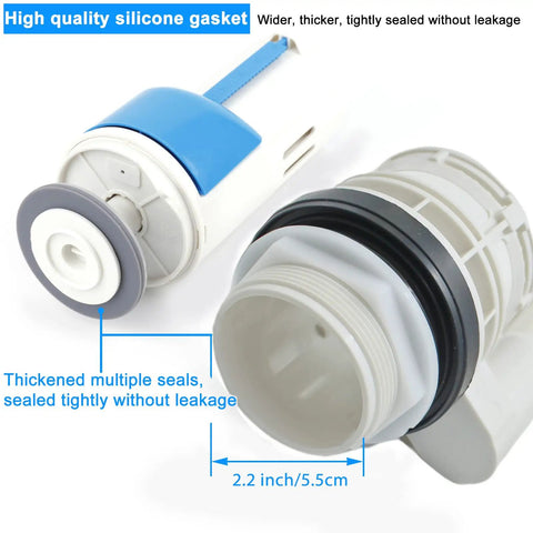 High quality silicone gasket on 2 Inch Dual Flush Toilet Valve Repair Kit For Two Piece Toilets With Top Push Button No Fuss Easy Install Replacement For High Efficiency Dual Flush System Fits 60mm-70mm Drainage Hole And 10.8 Inch Tank Height.