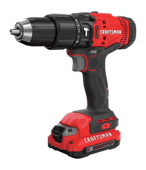 V20 One Half Inch Cordless Hammer Drill Kit With Two Batteries And Charger Included For Heavy Duty Jobsite Drilling In Concrete And Brick 280 Unit Watts Out Twenty Five Thousand Five Hundred BPM Two Speed Gearbox