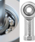 Close-up of 10 Pack Female Rod End Bearings Set, Steel Rod End Joints with M4 Right Hand Threads, detailed steel finish