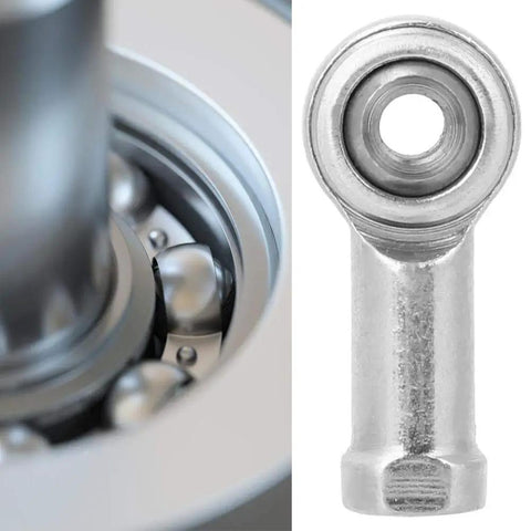 Close-up of 10 Pack Female Rod End Bearings Set, Steel Rod End Joints with M4 Right Hand Threads, detailed steel finish