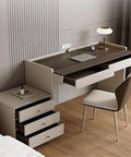 Heavy Duty Modern Computer Desk With Two Spacious Drawers And Smooth Rolling Side Cabinet For Home Office Workstation Setup Built Tough To Crush The Daily Hustle Zero Fuss, featuring a sleek design and wooden surfaces.
