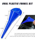 Long Neck Oil Funnel For Cars Spill Free Multi Function Plastic Fuel Funnel For Quick Oil And Fluids Fills Universal Engine Lubricant Transfer Tool Durable Reusable Car Accessory Blue shown in side view with measurements. Visible is its blue color, wide mouth, and 11.41 inch long neck.