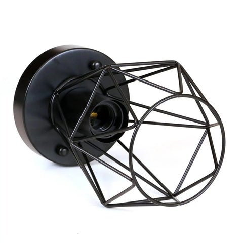 2-Pack Semi Flush Mount Ceiling Light Set In Industrial Black, Hollow Metal Cage Pendant Fixtures For Hallways, Kitchens, Porches And Bedrooms