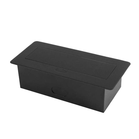 Desktop Pop Up Power Socket With 3 Outlets And 2 USB Ports, Hardwired Connection Box, Textured Black Face Plate, closed view