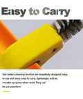 Must Have 4 In 1 Car Battery Terminal Cleaner And Corrosion Scouring Brush That Keeps Copper Pipe Threading A No Sweat Fix For Every Garage Crew with yellow handle and steel bristle head.