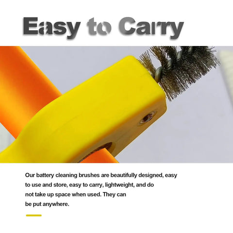 Must Have 4 In 1 Car Battery Terminal Cleaner And Corrosion Scouring Brush That Keeps Copper Pipe Threading A No Sweat Fix For Every Garage Crew with yellow handle and steel bristle head.