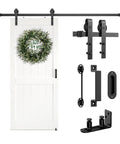 Heavy Duty 6.6Ft Barn Door Hardware Kit With Floor Guide And 2 Lockable Handles For Interior Exterior Use, Smooth Sliding Track