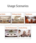 Usage scenarios for Heavy Duty 40 Inch Tempered Glass Lazy Susan Turntable with Quiet Aluminum Rollers in dining settings.