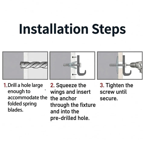 Heavy Duty Carbon Steel Toggle Bolts Wall Anchors Kit With Anti Spin Design For Drywall installation steps guide