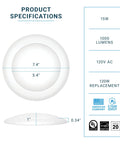 12 Pack LED Disk Lights 5 To 6 Inch Dimmable Surface Flush Mount 15W 1050lm 5000K Daylight Ceiling Disc Lights specifications chart