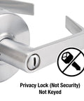Privacy Door Lock With Lever Handle For Commercial Interiors Brushed Chrome Finish Built Tough Heavy Duty Cylindrical Lock ANSI BHMA Grade 2 3 Hour UL Listed Indoor Use Model SLCHPV26D close-up with non-keyed feature icon and brushed chrome finish