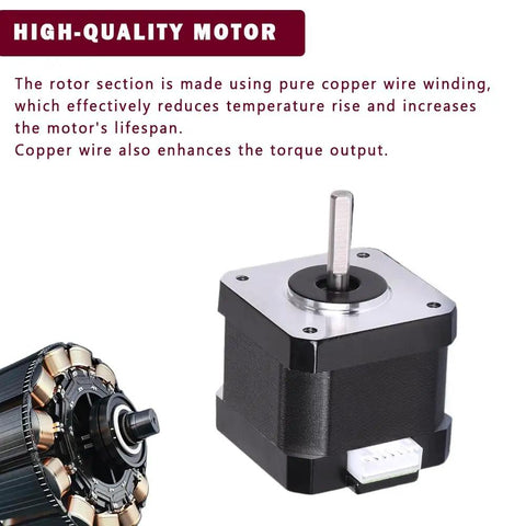 Front view of Beefy Torque Stepper Motor With 1m Cable For 3D Printers, CNC Routers, Laser Engravers, Robotics And Mechanical Arms.