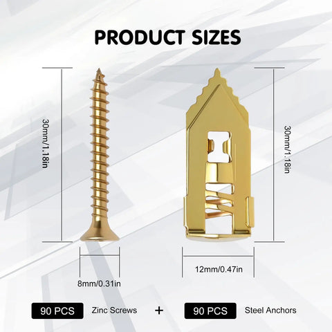Heavy Duty Drywall Anchors And Screws Kit No Drill Needed DIY Friendly 180 Piece Self Drilling Set With 90 Anchors And 90 Zinc Plated Screws