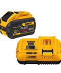 60V Max FlexVolt 9Ah Lithium Battery With Fast Charger 180Wh LED Charge Status Cold Weather Ready Down To 0F 75 Minute Quick Charge Beast Mode Fast Charger Included, showing battery and charger.