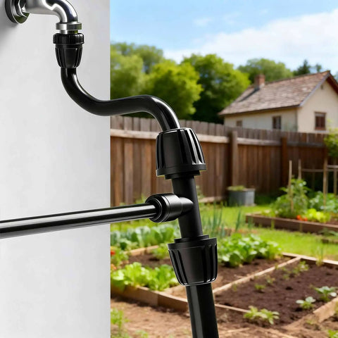8 Pack 1/2 Inch To 1/4 Inch Drip Irrigation Fittings Quick Connect Reducing Tee Adapters For Splitting 1/2 Inch Tubing Into 1/4 Inch Tubes Durable Irrigation Connectors For Home Gardens installed in garden