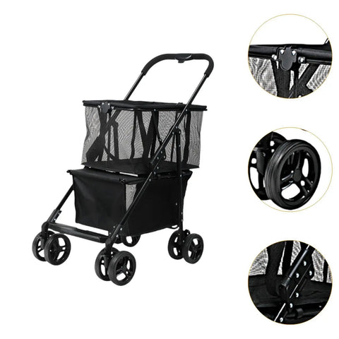 Heavy Duty Folding Utility Cart With Sweet Smooth Glide Swivel Wheels For No Sweat Hauling, black mesh design and sturdy wheels.