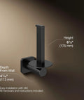 Parallel Vertical Toilet Paper Holder For Easy Access And Clean Lines, Minimalist Matte Black, Dimensions Labeled