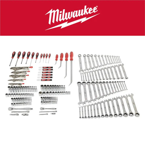 Kickass 191 Piece Mechanics Tool Set With Deep Socket Wrenches Ratchets Hardened Chrome Steel assemblies laid out for garage repairs.