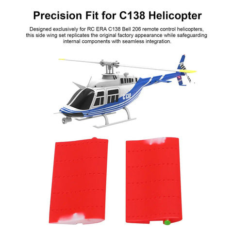 Side Wing Set For RC Bell 206 Helicopter, High-Strength Lightweight Panels in Red, shown with a model of Bell 206 helicopter