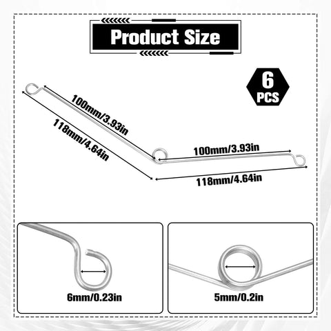 Six Pack Recessed Light Spring Clips Set, Heavy Duty Silver Torsion Clips For Recessed Fixtures, diagram showing dimensions.