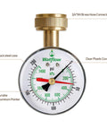 Garden Hose Pressure Gauge 0 To 200 Psi Drag Pointer Two And A Half Inch Dial Three Quarter Inch Female Thread Easy Read For Home Irrigation And House Water Lines Brass Inside Steel Case, front view