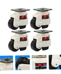 Hella Rugged Set Of Four Heavy Duty Leveling Swivel Casters With Extra Strong Steel Plate Mount for smooth workbench rolling, showcasing a detailed view of the caster wheels.